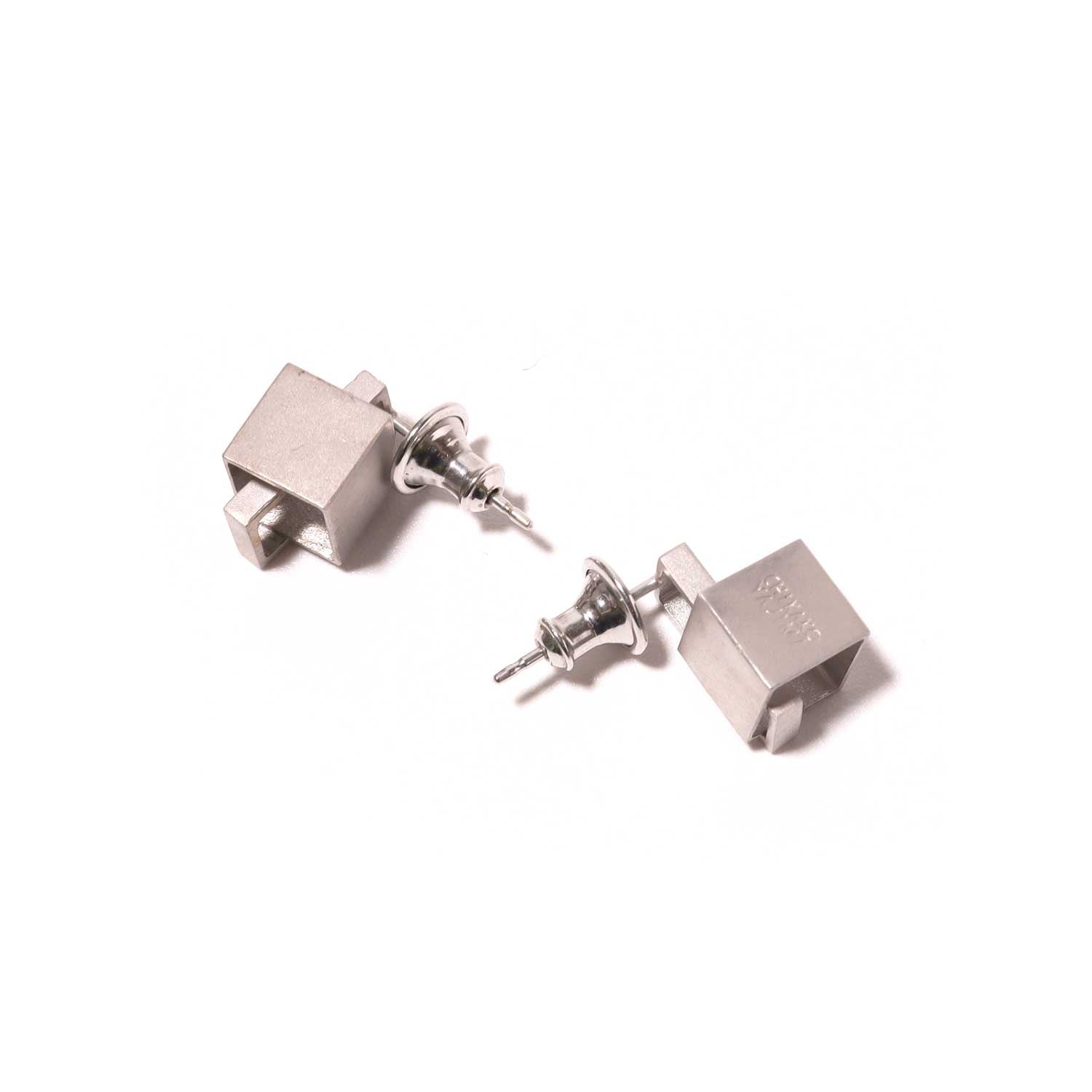Cube / Pierced Earrings <br> Silver