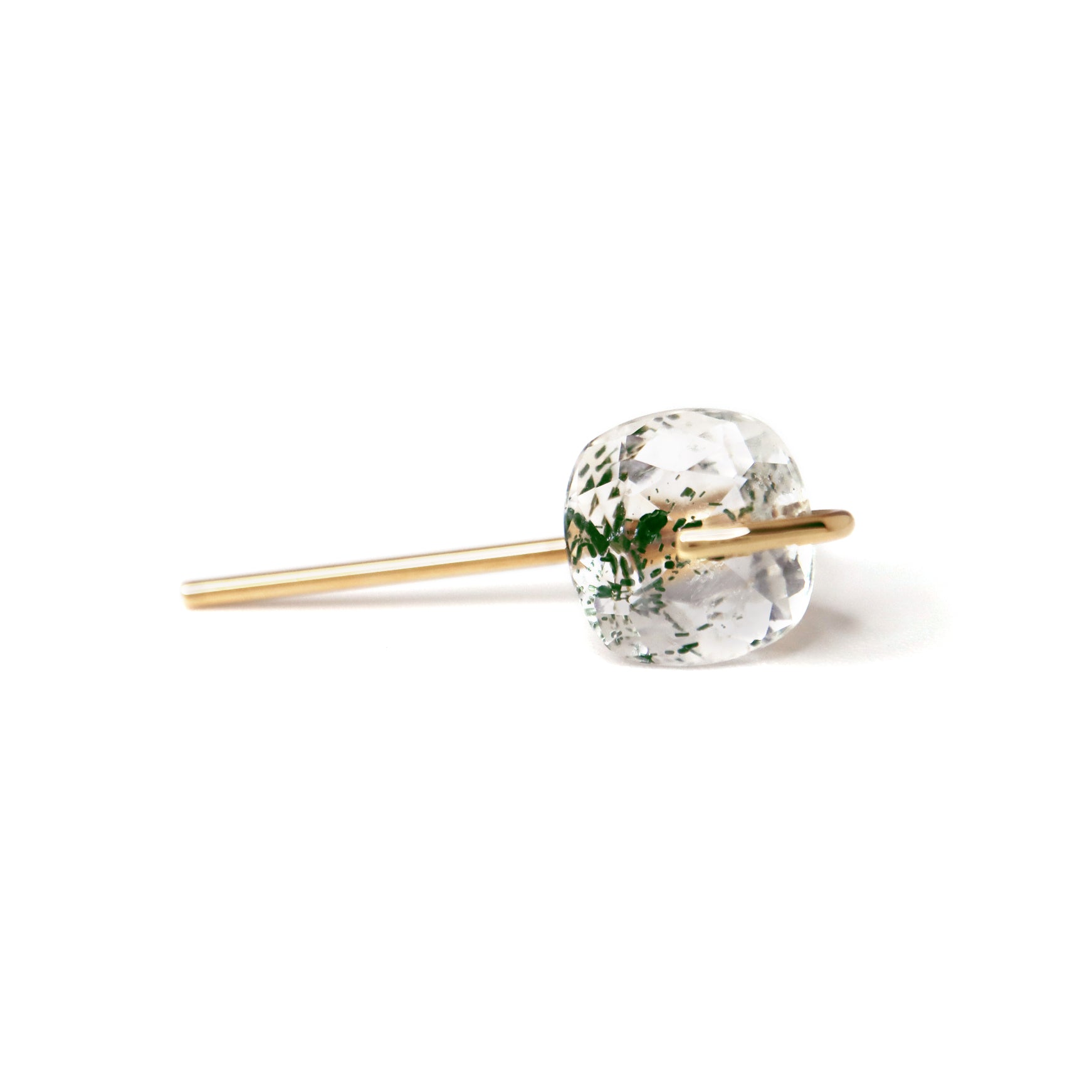Line / Pierced Earring (single) <br> Tremolite in quartz