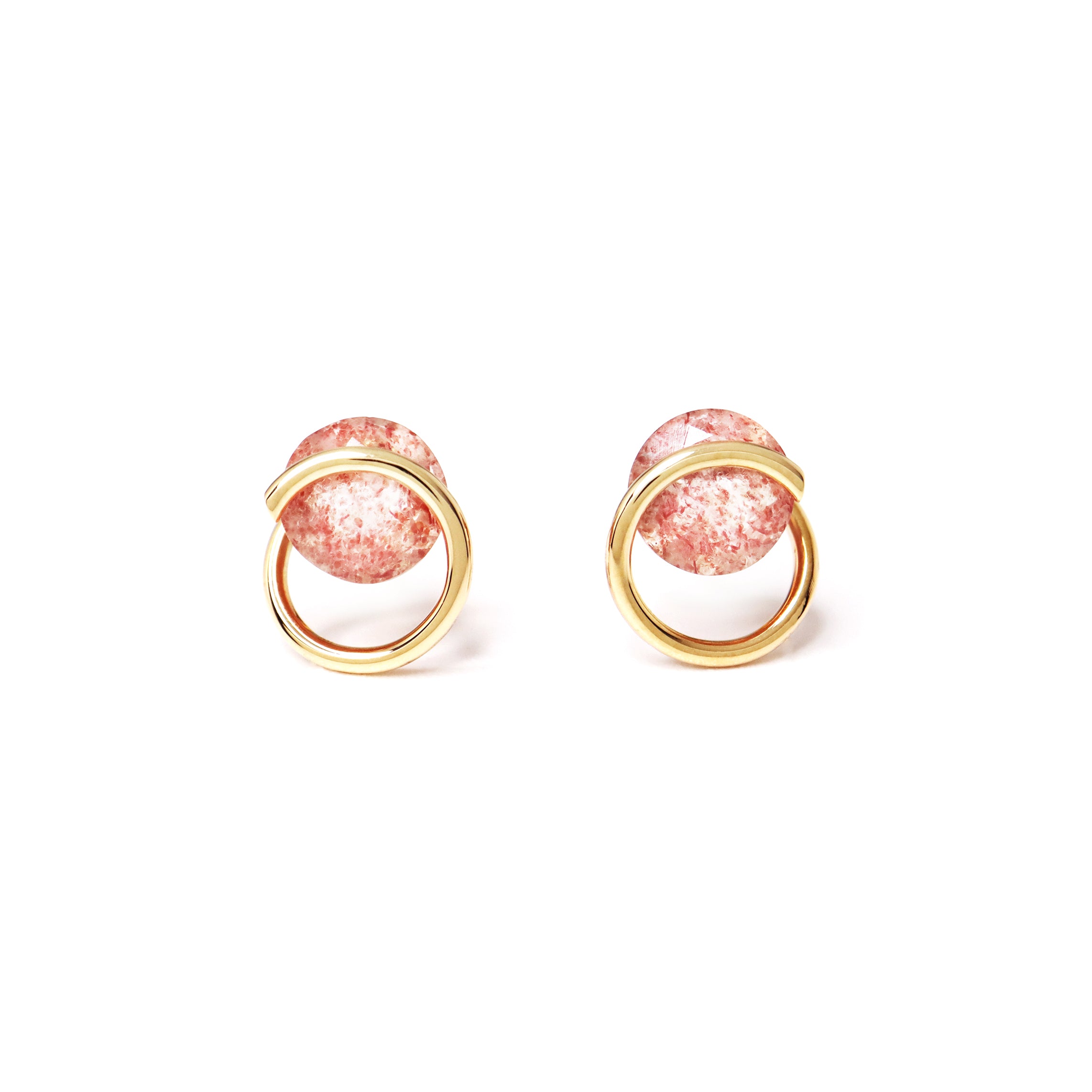 Circle / Pierced Earrings <br> Lepidocrocite in quartz