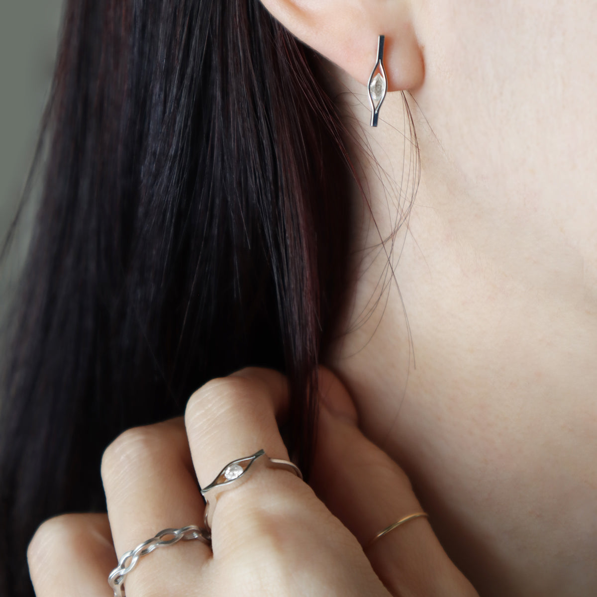 Honeycomb(Pt) / Pierced Earrings <br> Diamond