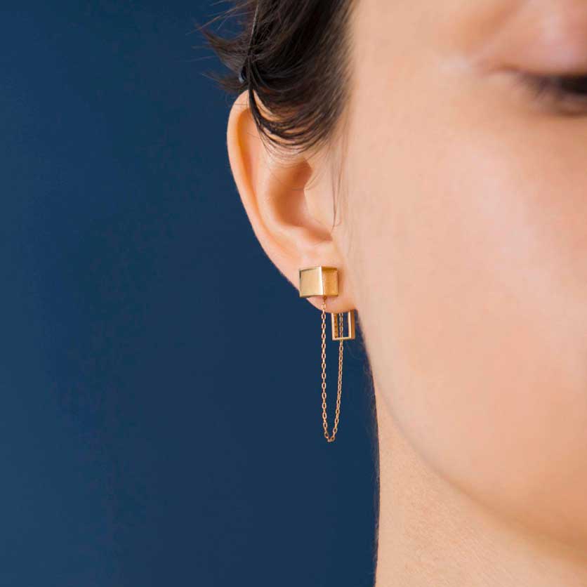 Cube chain / Pierced Earring