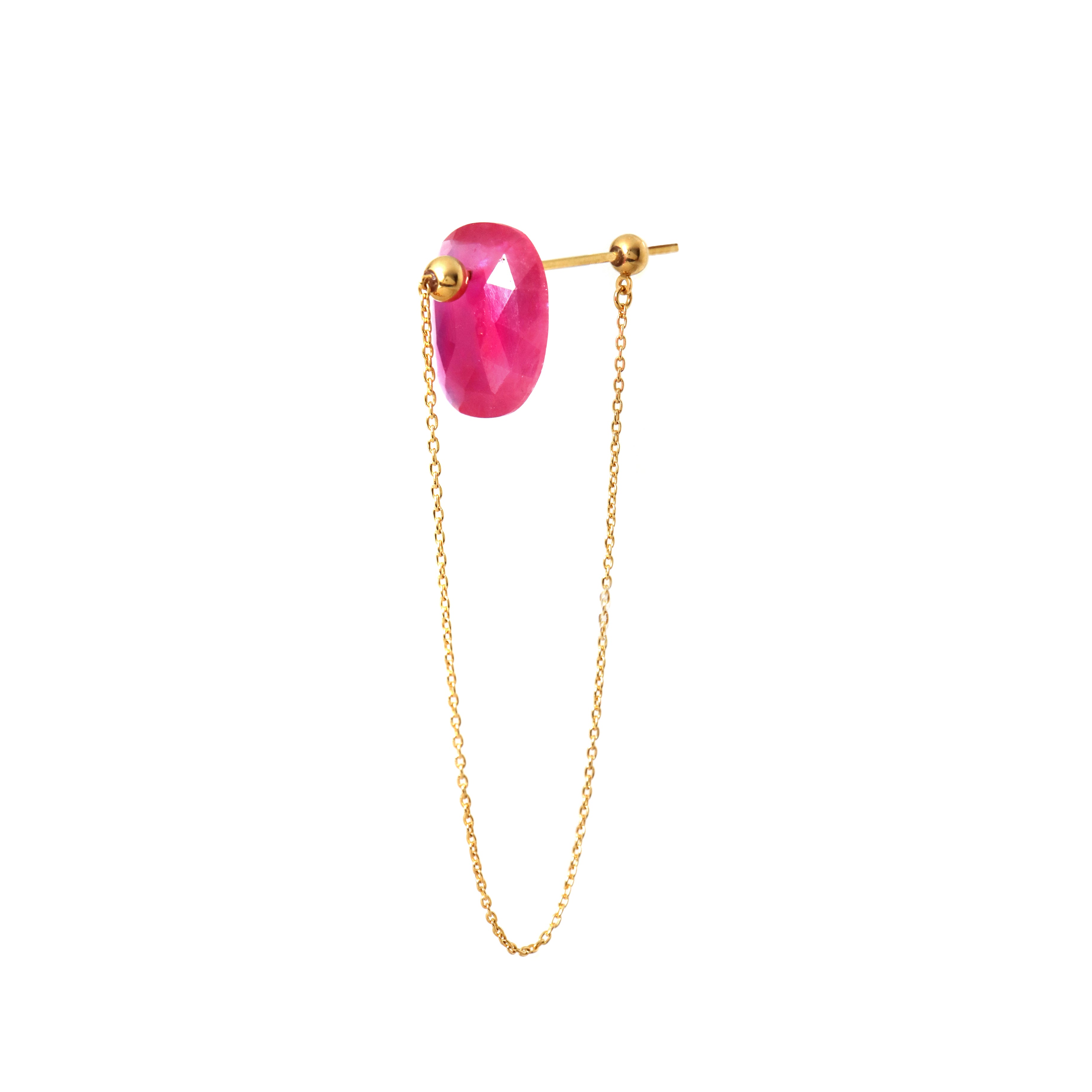Chain stone / Pierced Earring (single) <br> Ruby