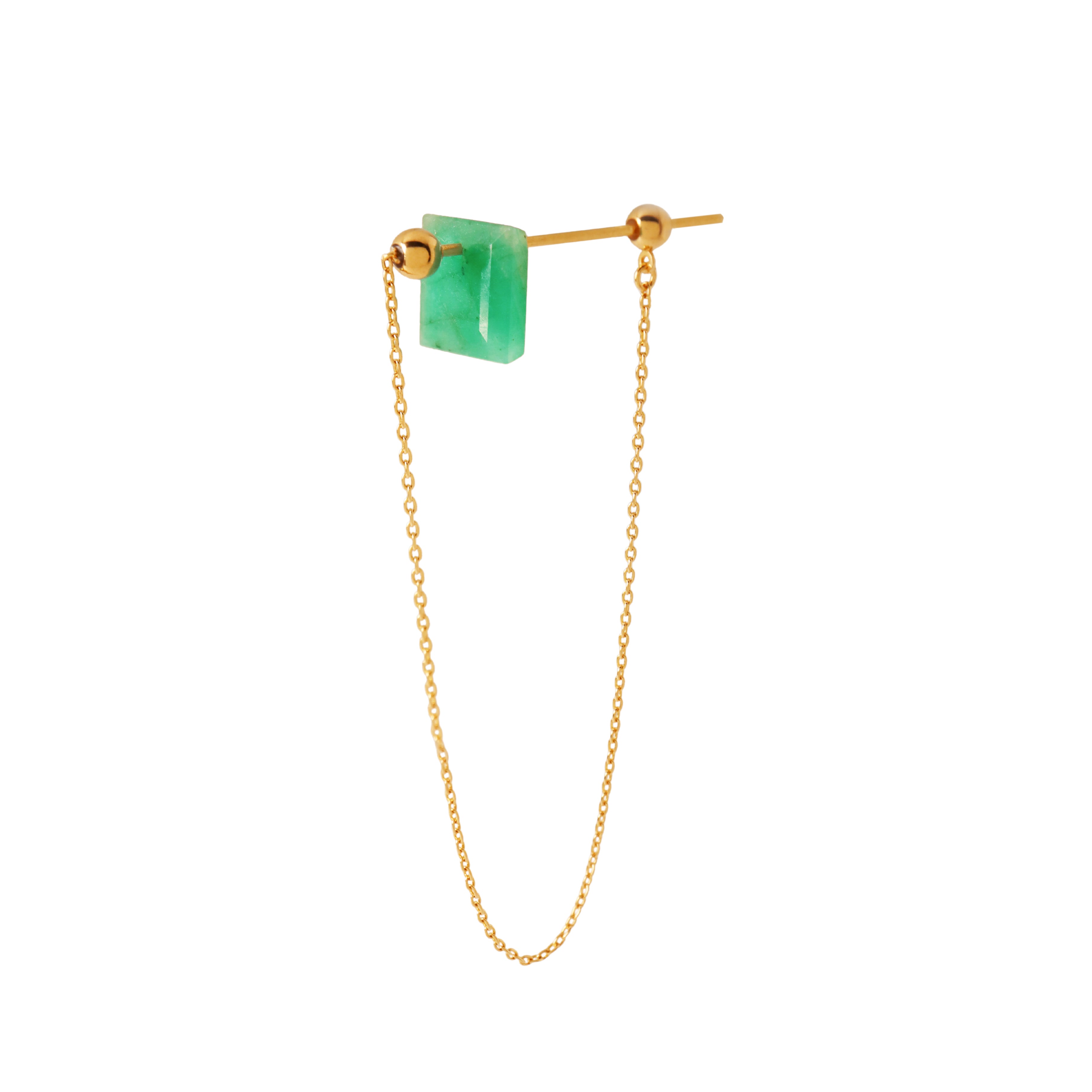 Chain stone / Pierced Earring (single) <br> Emerald