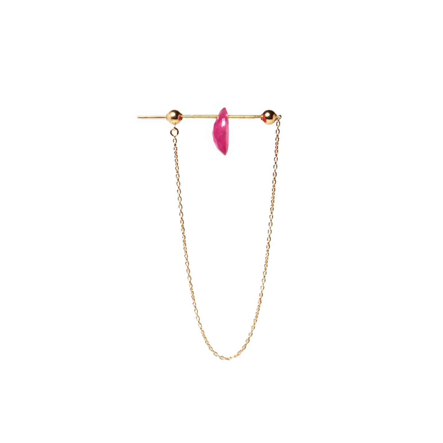 Chain stone / Pierced Earring (single) <br> Ruby