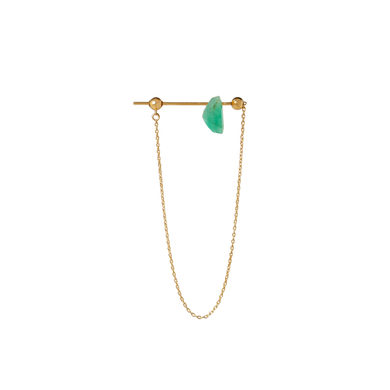 Chain stone / Pierced Earring (single) <br> Emerald