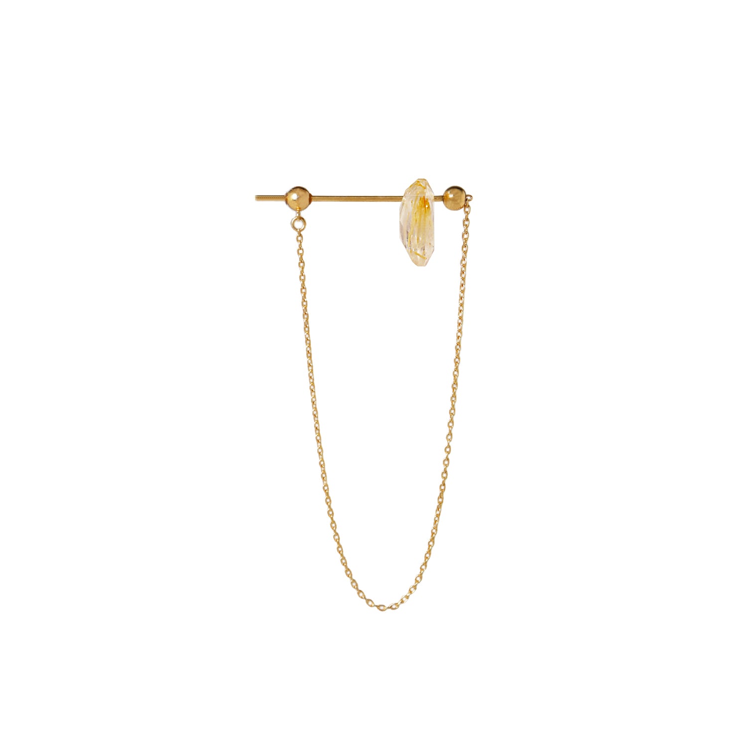 Chain stone / Pierced Earring (single)<br> Rutile quartz
