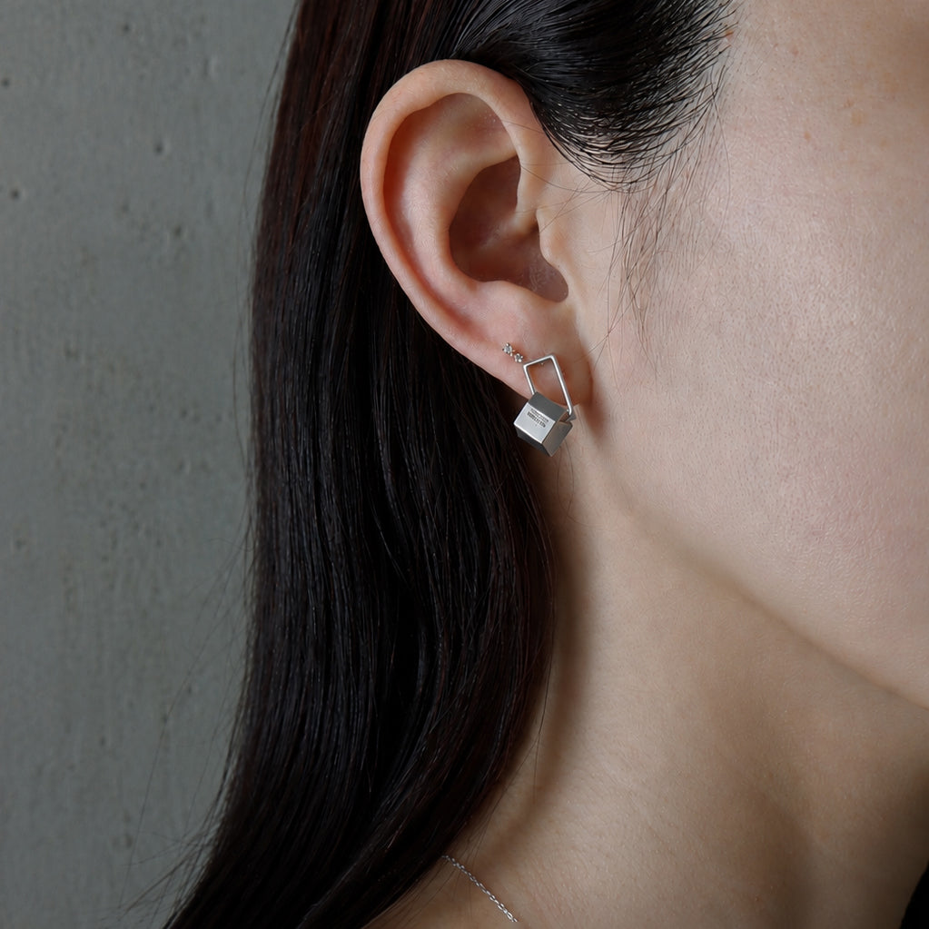 Cube / Pierced Earrings <br> Silver