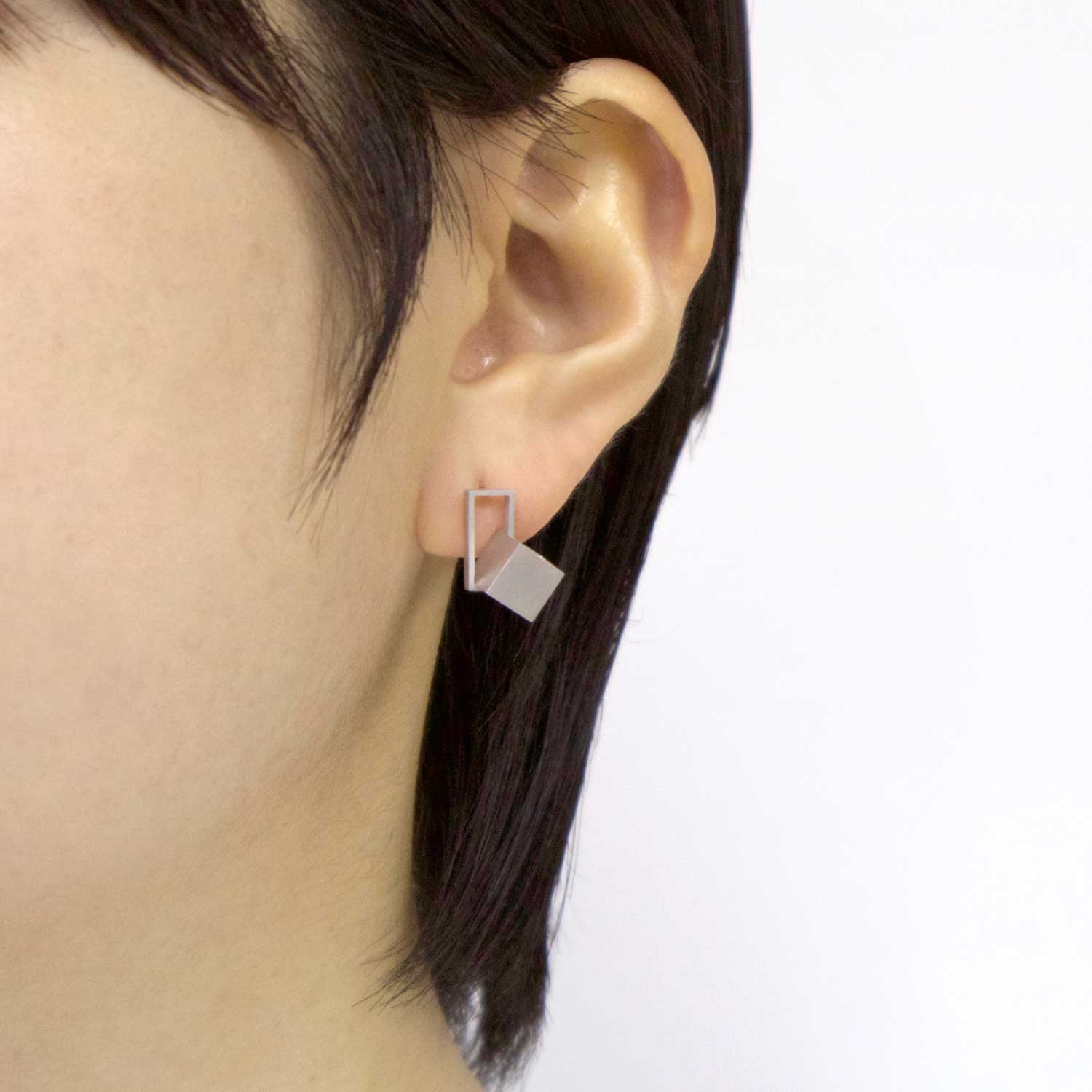 Cube / Pierced Earrings <br> Silver