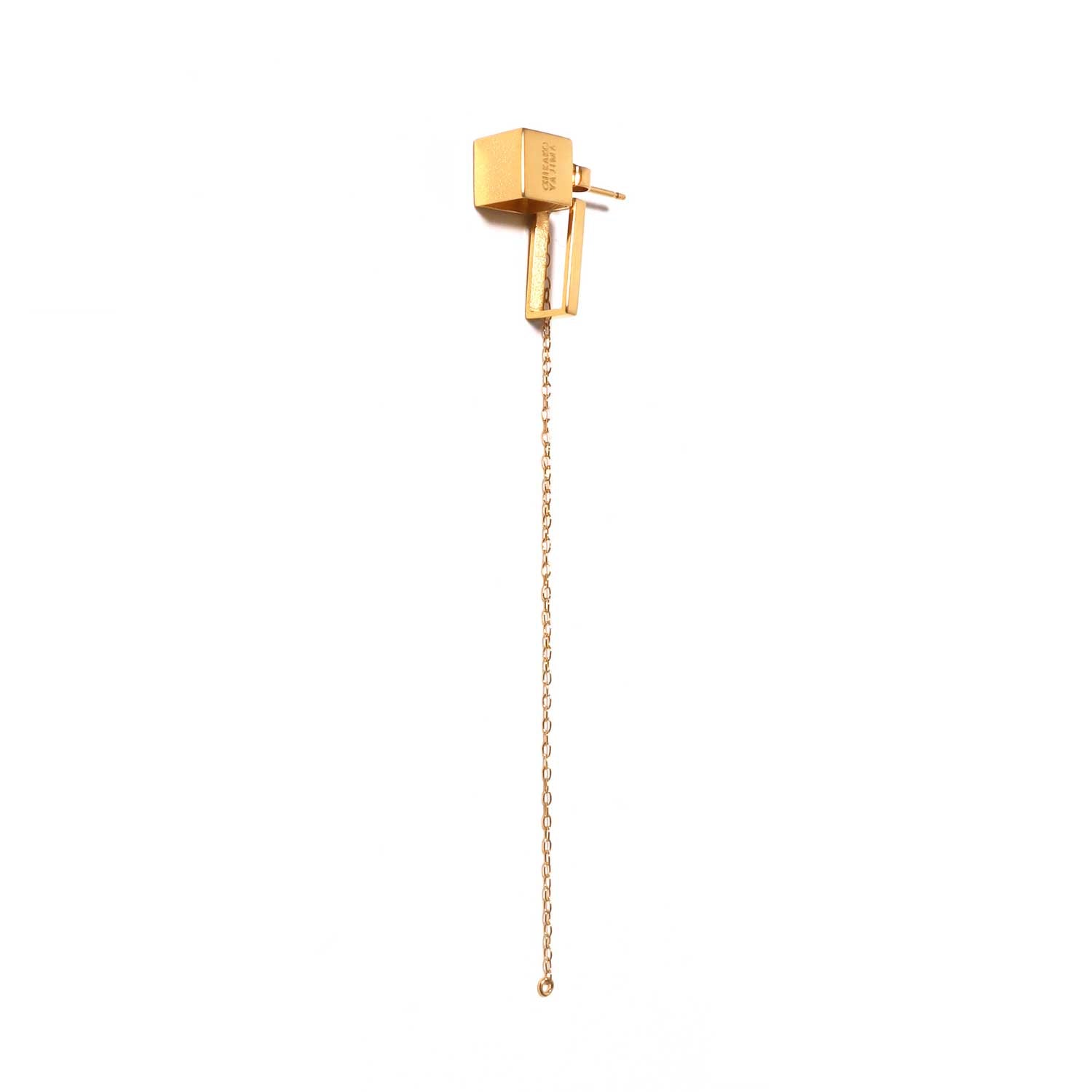 Cube chain / Pierced Earring <br> Gold (single) #Rectangle
