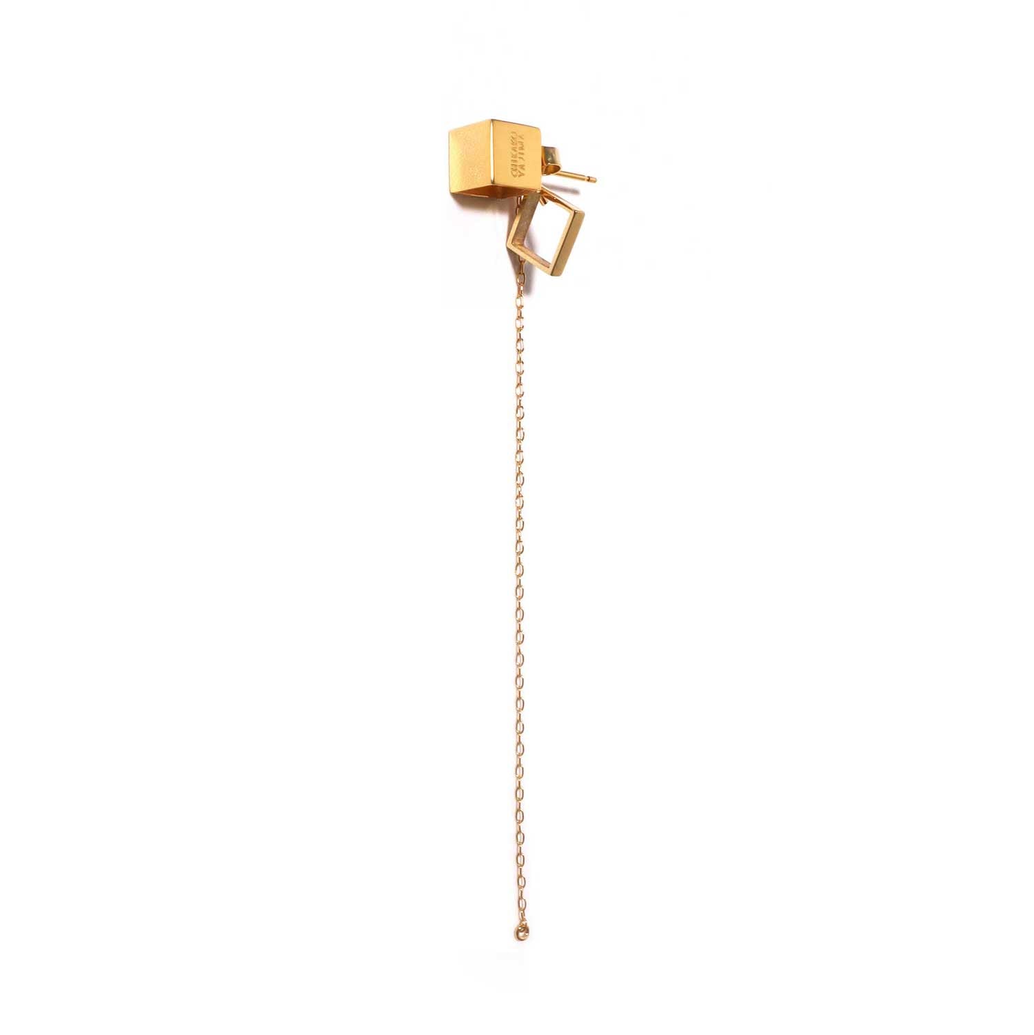 Cube chain / Pierced Earring <br> Gold (single) #Square