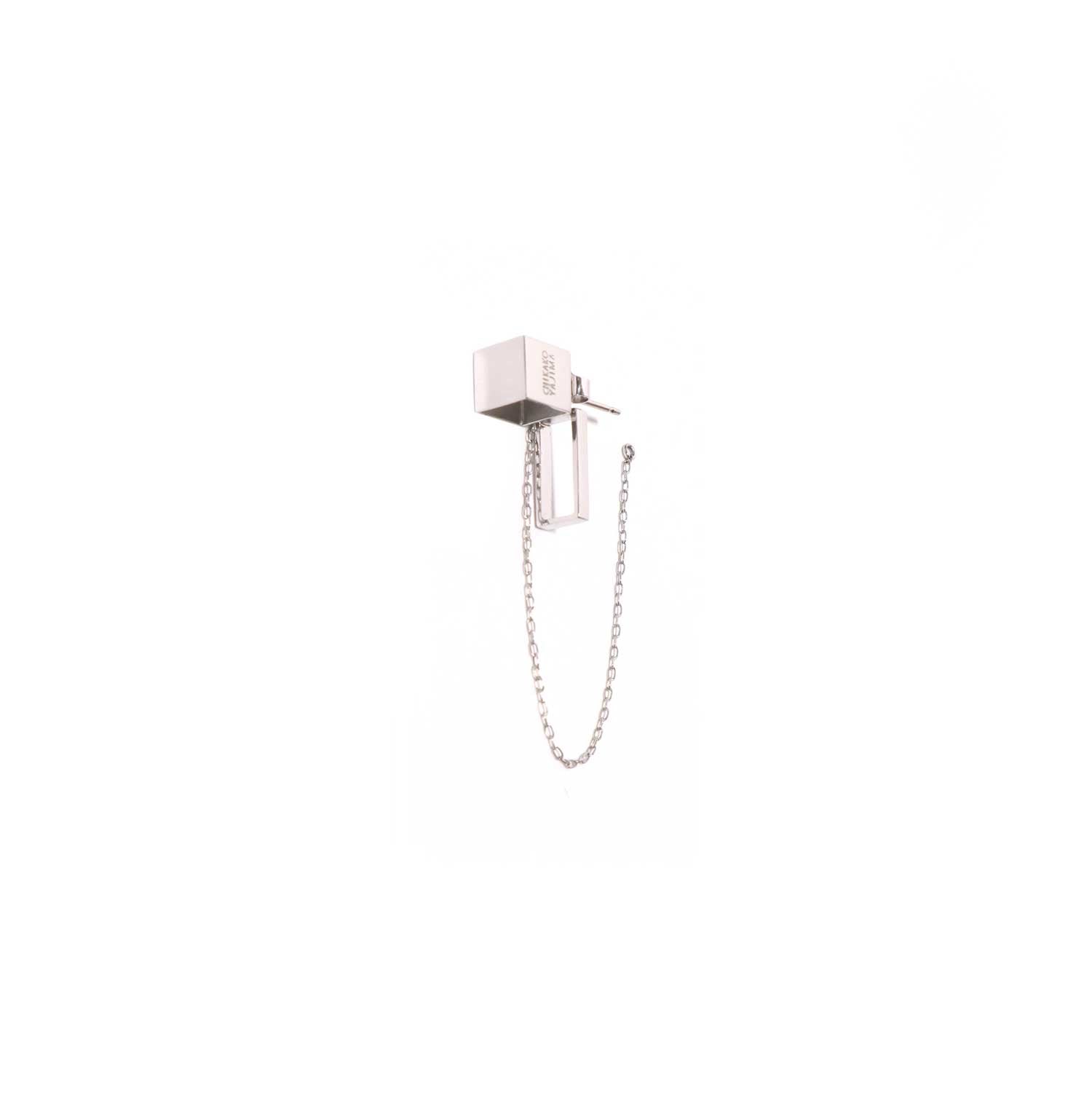 Cube chain / Pierced Earring <br> Silver (single) #Rectangle