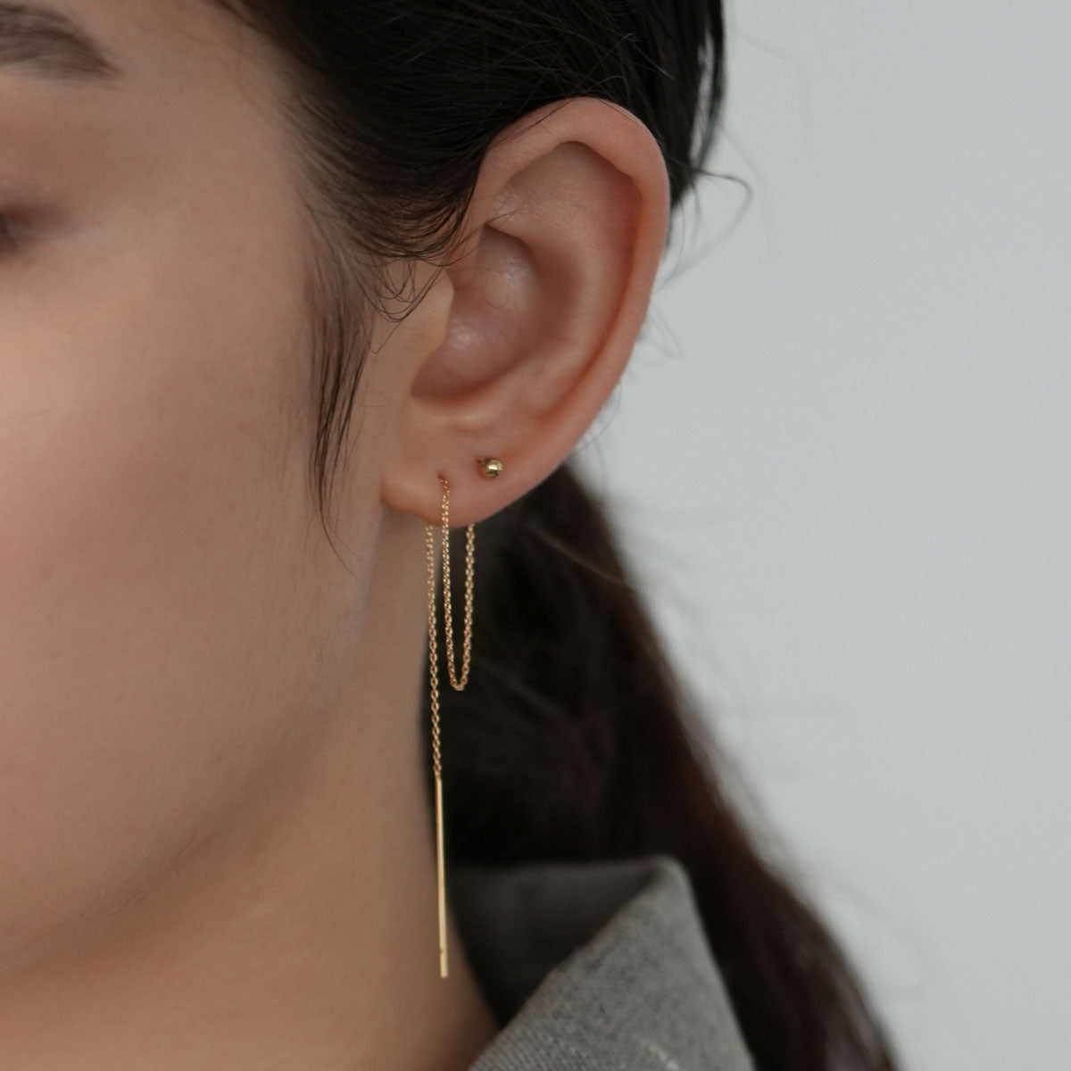 Line chain / Pierced Earring <br> K18 (single)