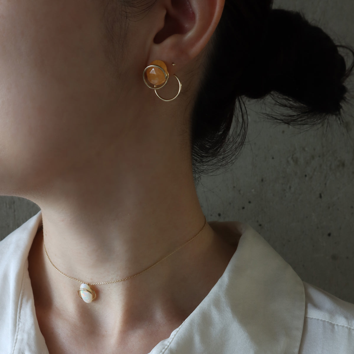 Circle / Pierced Earring (single)<br> Aventurine quartz