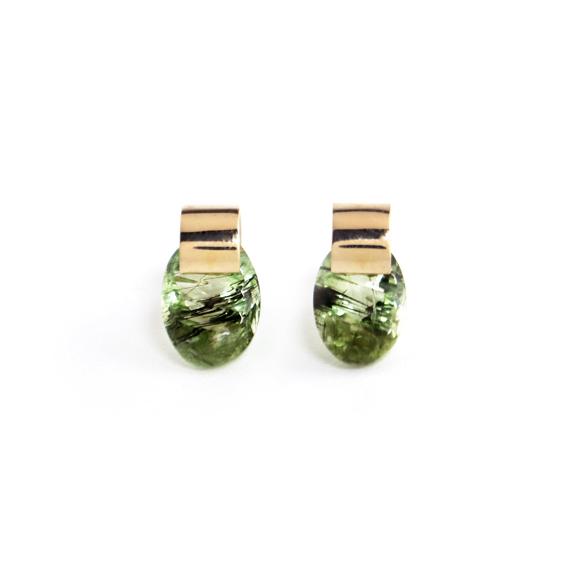 Ruffle / Pierced Earrings <br> Peridot rutile quartz