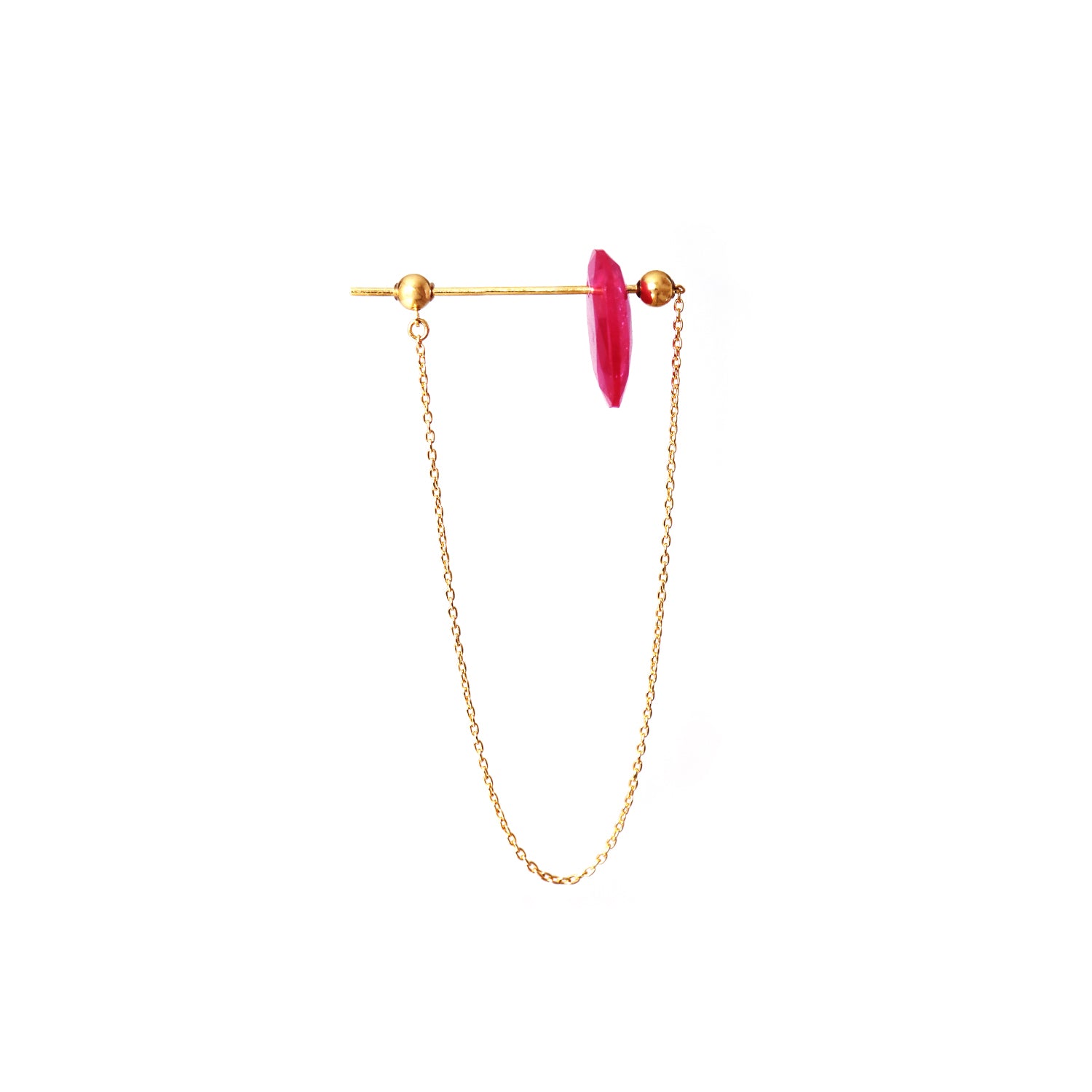 Chain stone / Pierced Earring (single) <br> Ruby