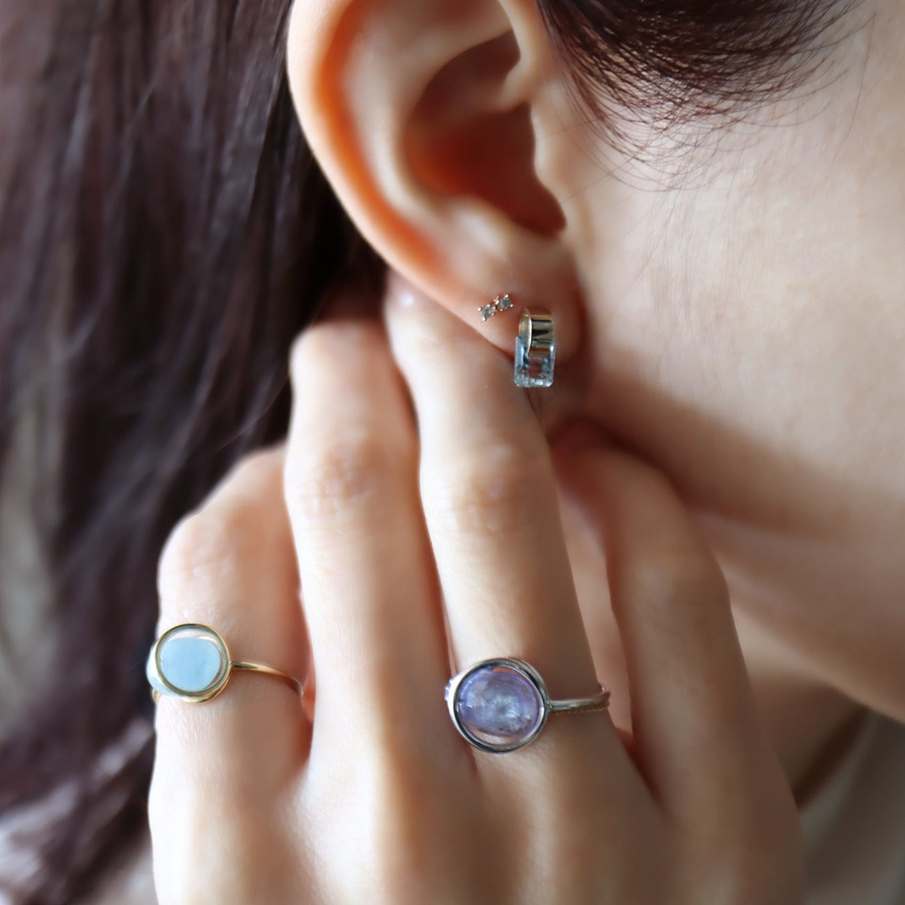 Ruffle / Pierced Earrings <br> Aquamarine